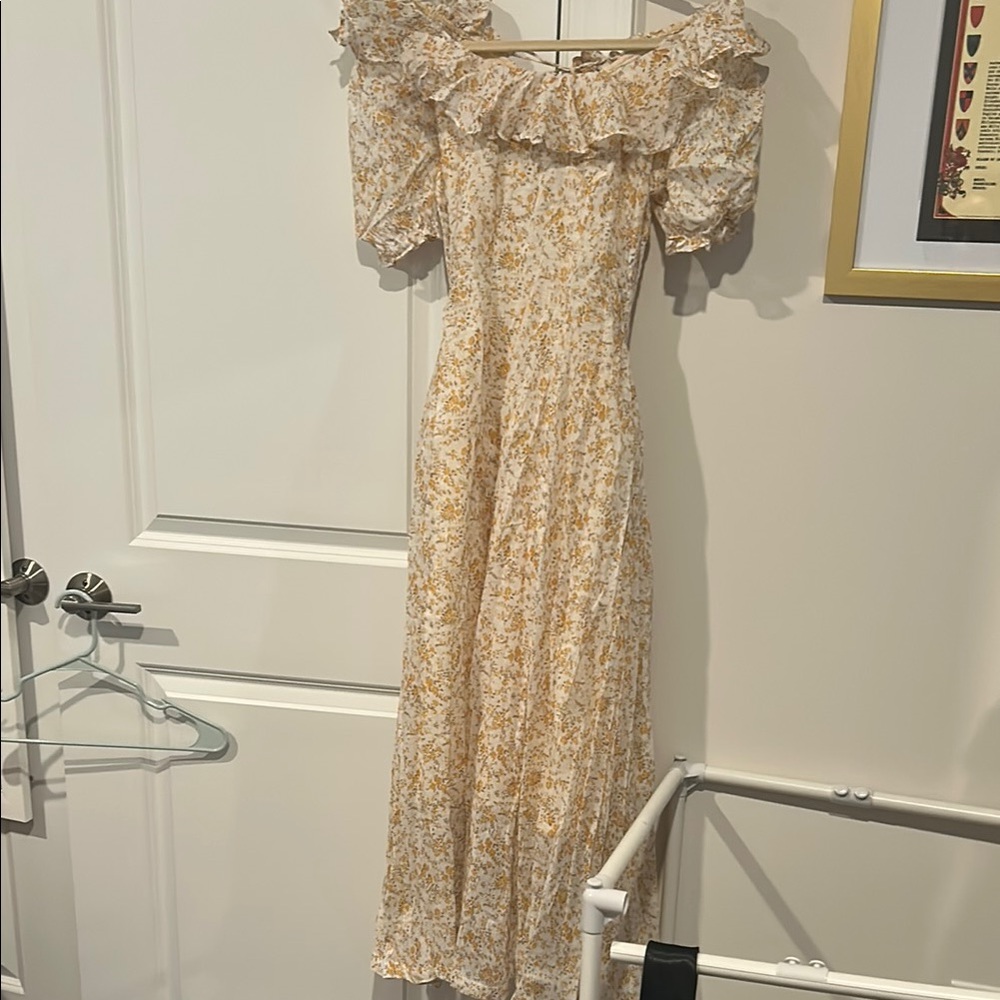 Cream Off-Shoulder Puff Sleeve Sundress